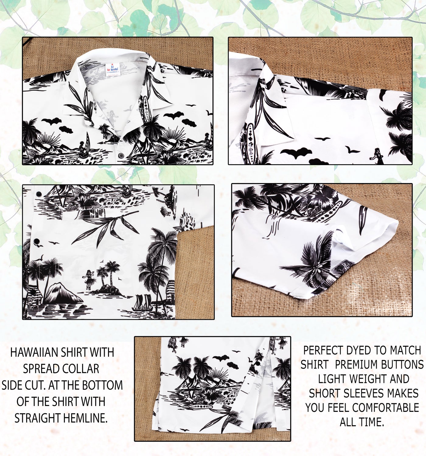 HAPPY BAY Men's Beach Shirt  Tropical Island, White P00025