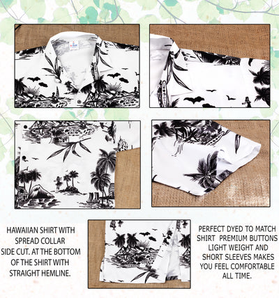 HAPPY BAY Men's Beach Shirt  Tropical Island, White P00025