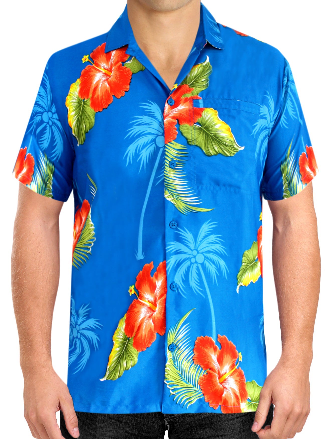 HAPPY BAY Men's Relax Beach Shirt Tiffany,Shoe Flower P00031