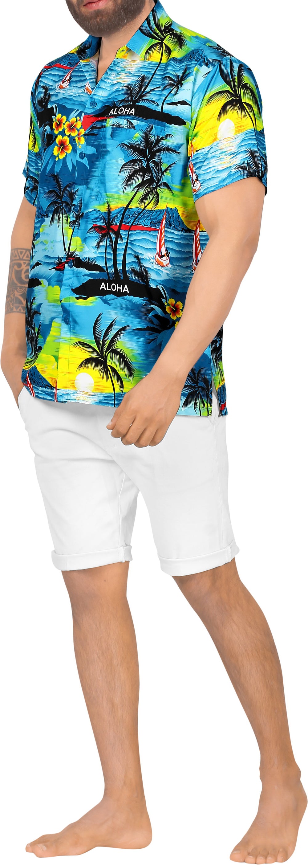 LA LEELA Men's Hawaiian Beach Shirt - Summer Vacation Cruise Casual Button Down Aloha Short Sleeve Shirt S Blue P00047