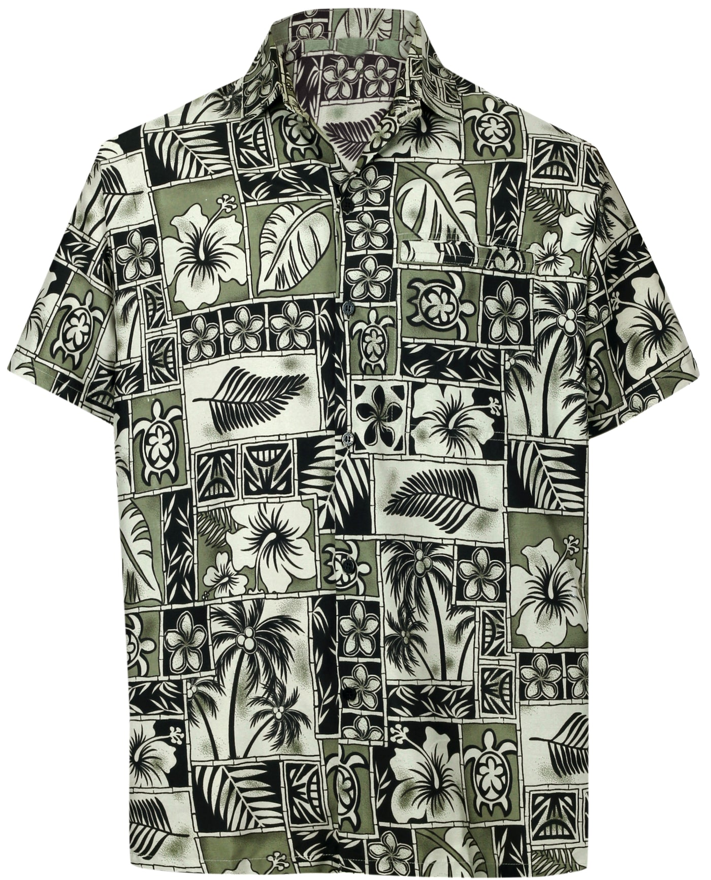 HAPPY BAY Men's Beach Hawaiian Shirts Olive,Aloha P00049