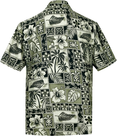 HAPPY BAY Men's Beach Hawaiian Shirts Olive,Aloha P00049