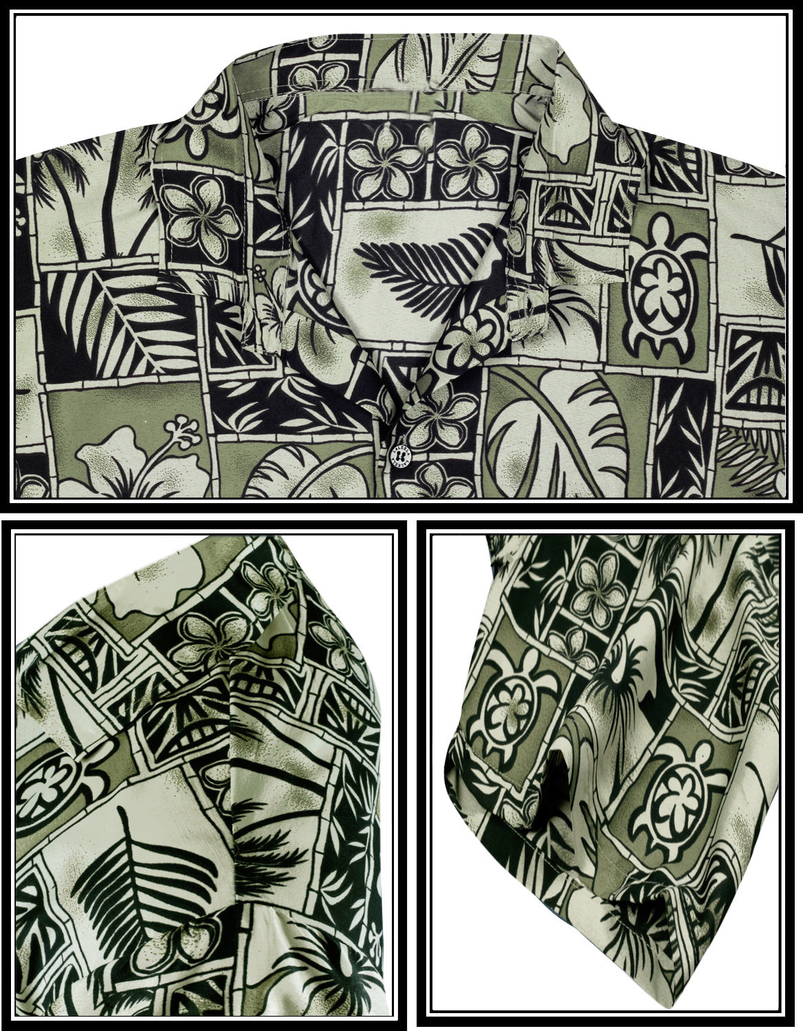 HAPPY BAY Men's Beach Hawaiian Shirts Olive,Aloha P00049