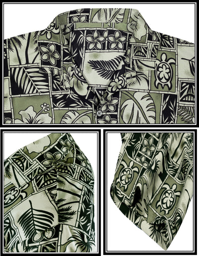 HAPPY BAY Men's Beach Hawaiian Shirts Olive,Aloha P00049