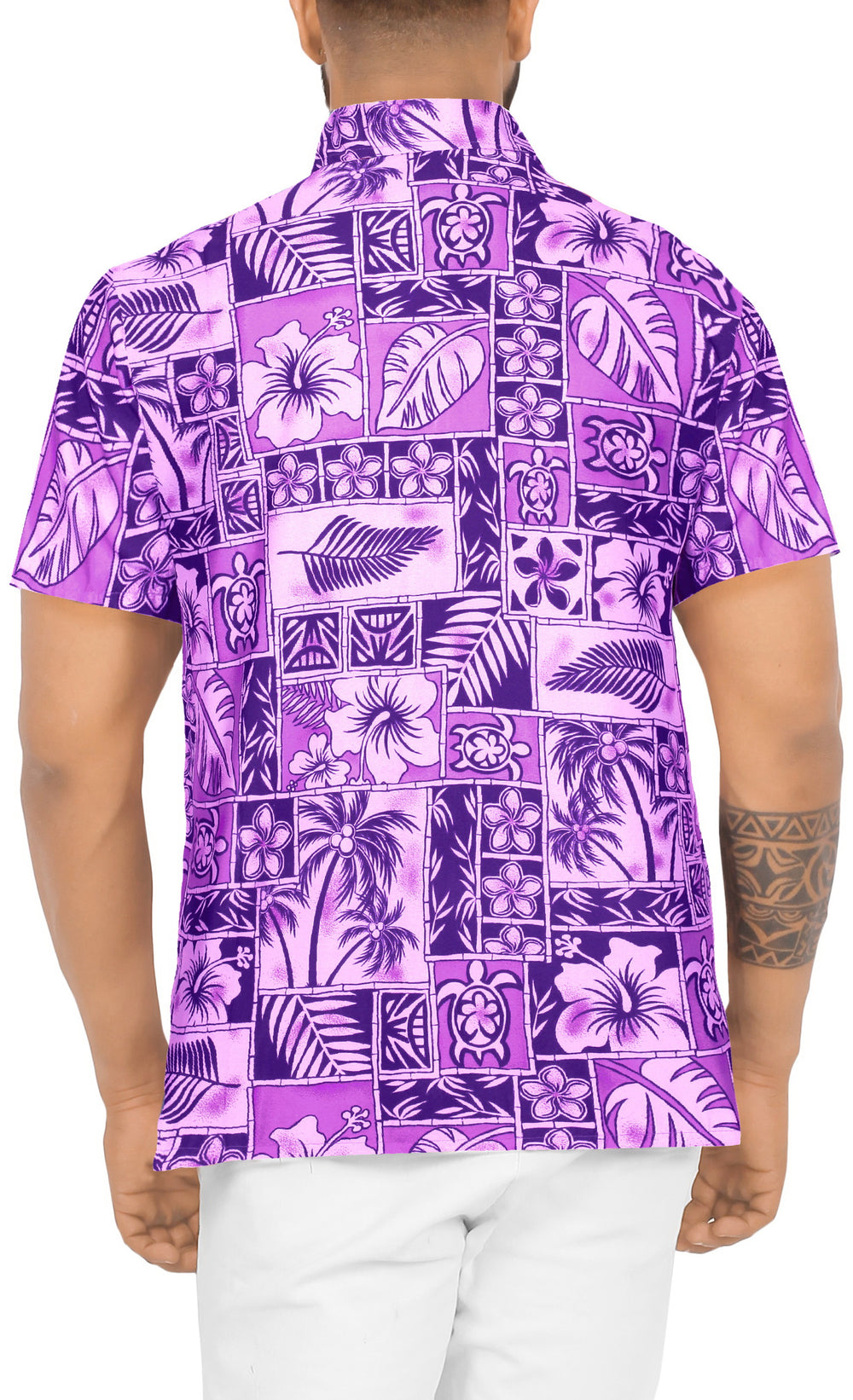 LA LEELA Men's Hawaiian Shirt Short Sleeve - Casual Summer Beach Vintage Button Down Aloha Resort Shirt S Purple P00050