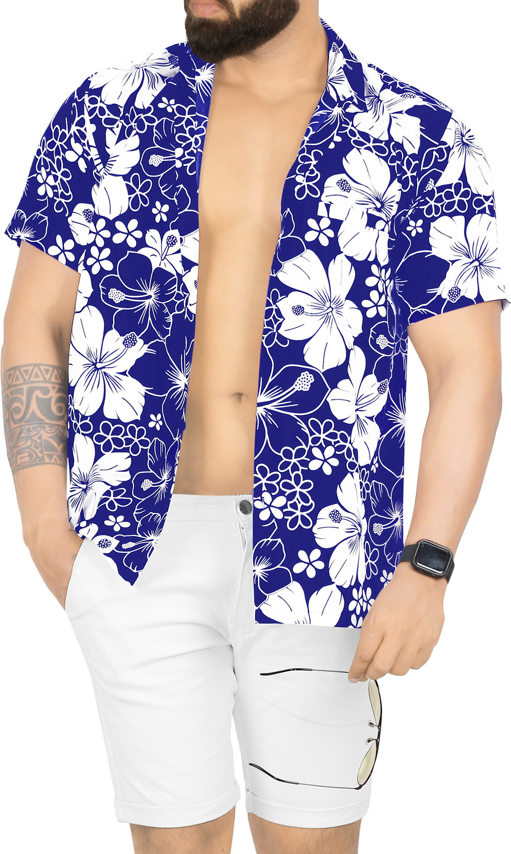 LA LEELA Men's Fun Hawaiian Shirt - Summer Beach Casual Party Button Down Short Sleeve Aloha Shirt S Blue P00058