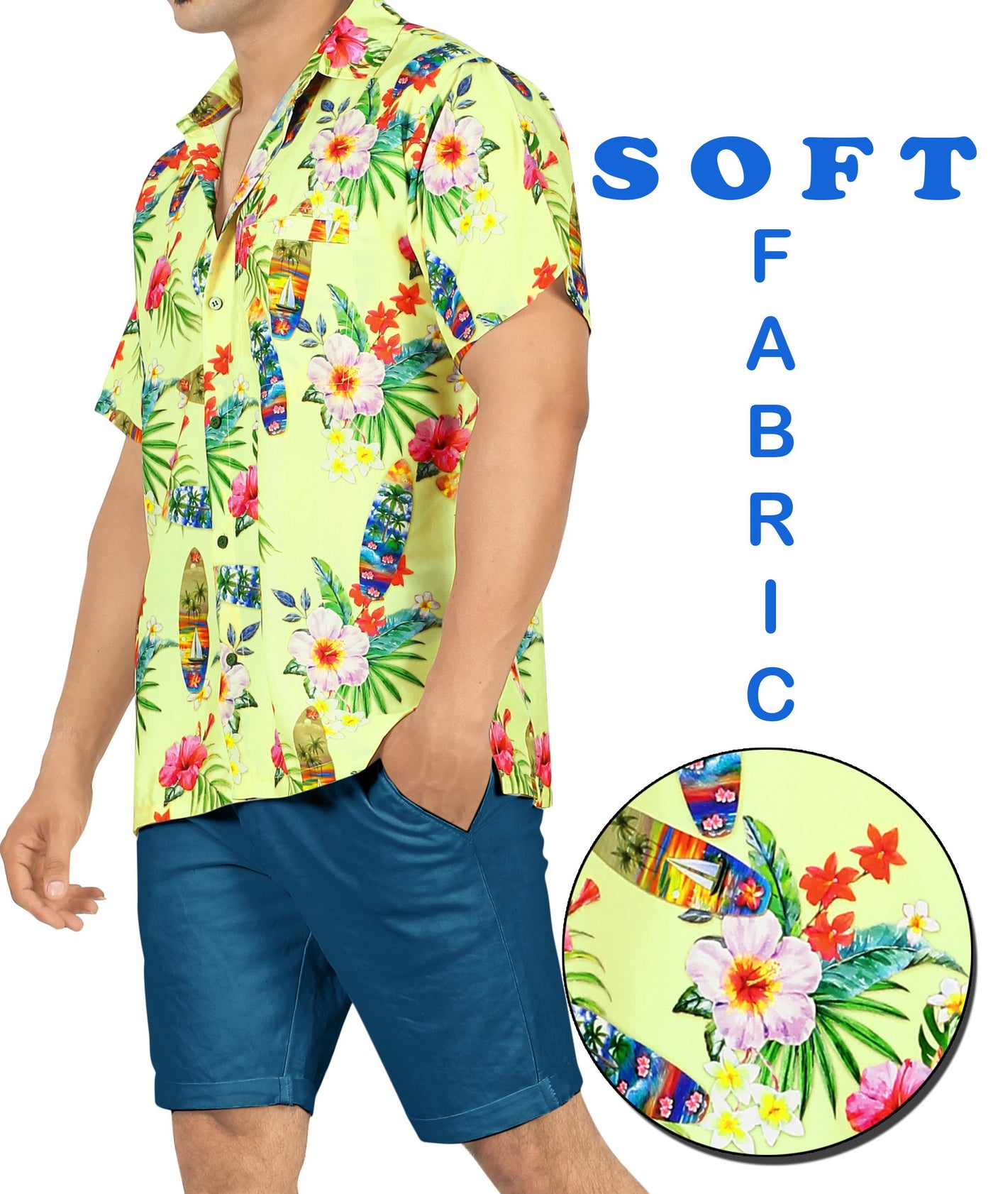 HAPPY BAY Men's Tropical Floral Hawaiian Shirt Cream P00082