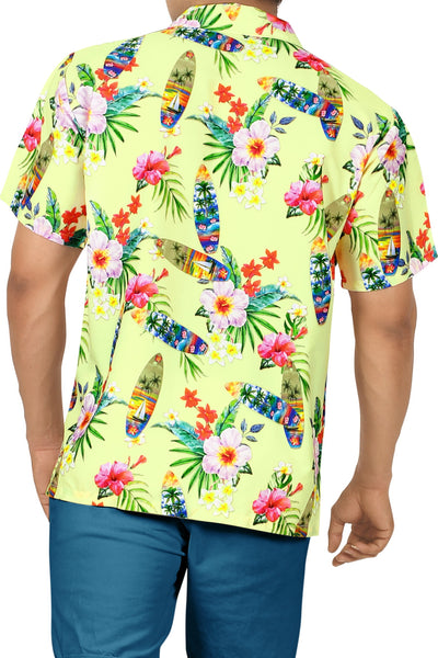 HAPPY BAY Men's Tropical Floral Hawaiian Shirt Cream P00082