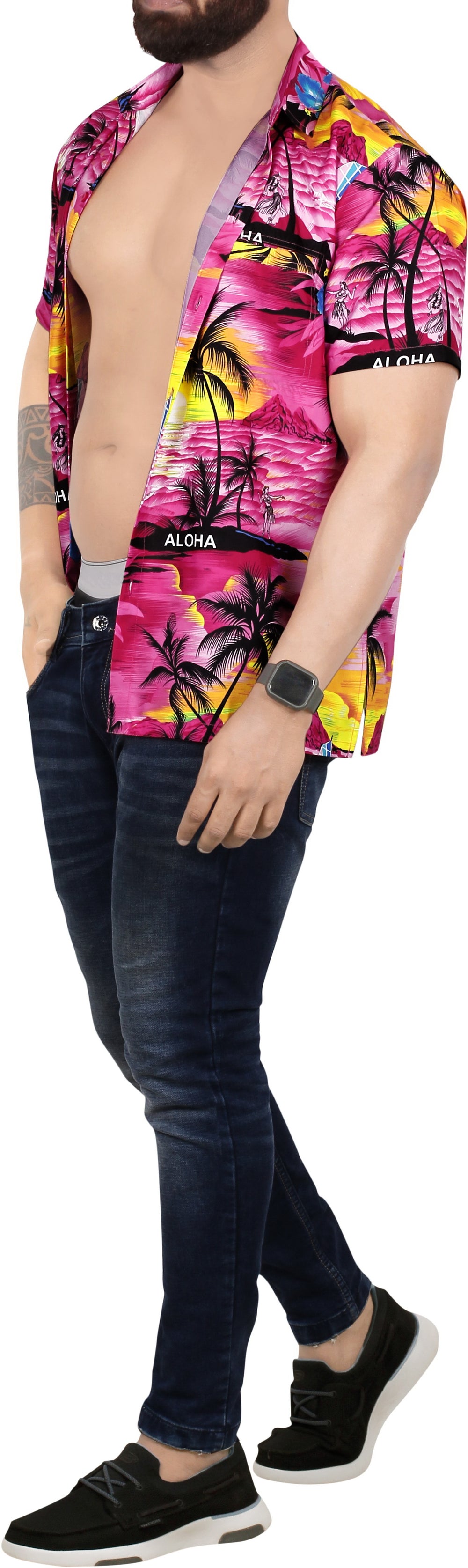 LA LEELA Men's Lightweight Hawaiian Shirt - Summer Beach Vacation Casual Button Down Aloha Resort Cruise S Pink P00101
