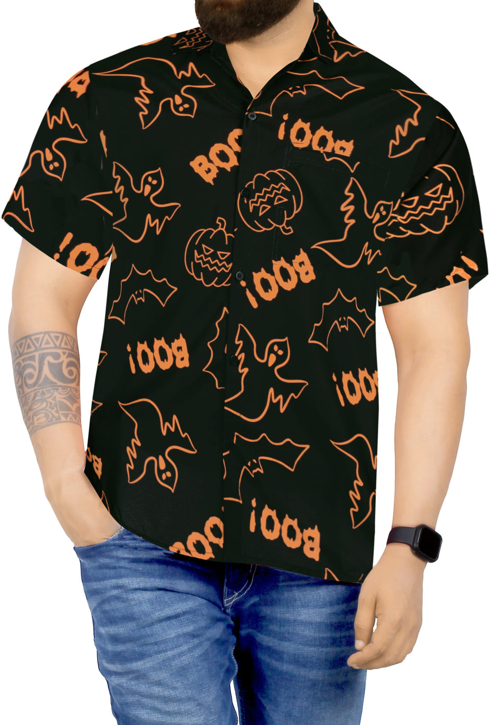 LA LEELA Men's Hawaiian Party Shirt - Summer Beach Festival Casual Button Down Aloha Short Sleeve Shirt M Black P00108