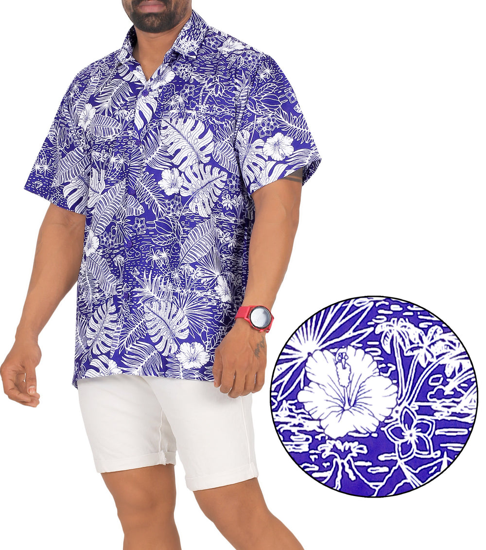 LA LEELA Men's Lightweight Hawaiian Shirt - Summer Beach Vacation Casual Button Down Aloha Resort Cruise L Blue P00109