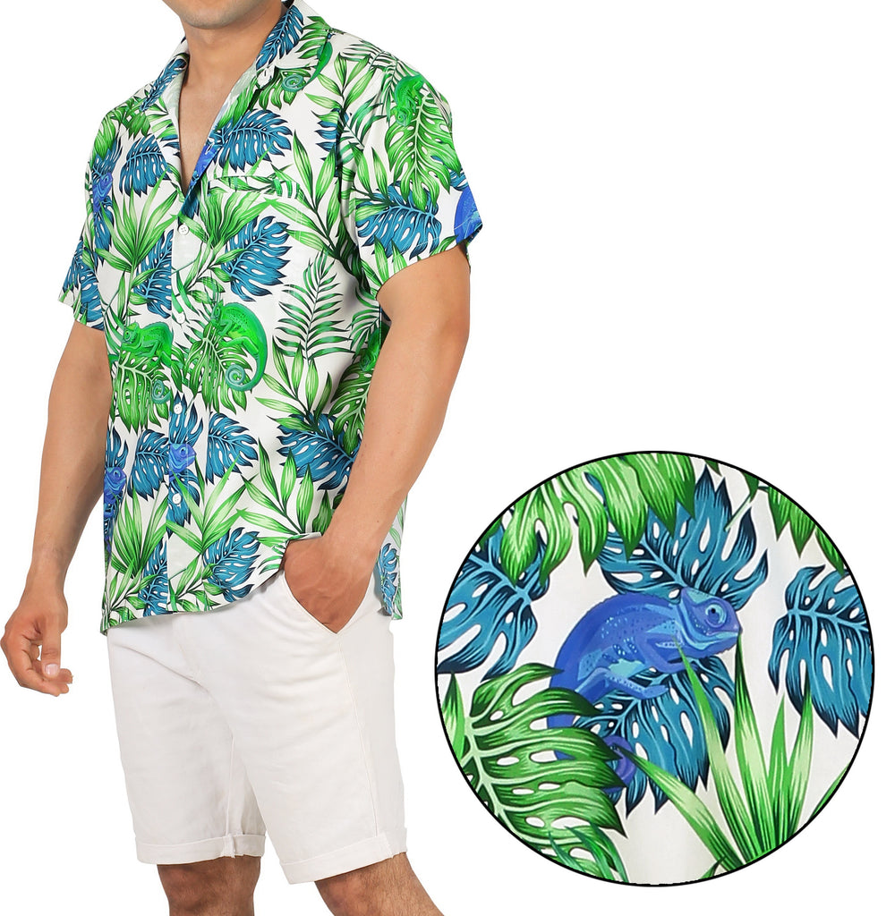 HAPPY BAY Men's Tropical Aloha Hawaiian Shirt - Summer Beach Party Casual Cruise Vacation Button Down Shirt L Green P00119