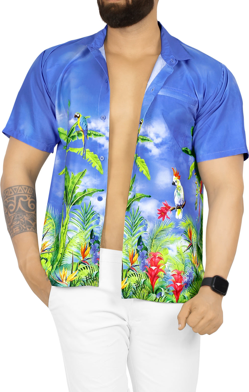 HAPPY BAY Men's Casual Beach Hawaiian Shirt - Summer Vacation Cruise Resort Party Button Down Aloha Shirt S Blue P00131