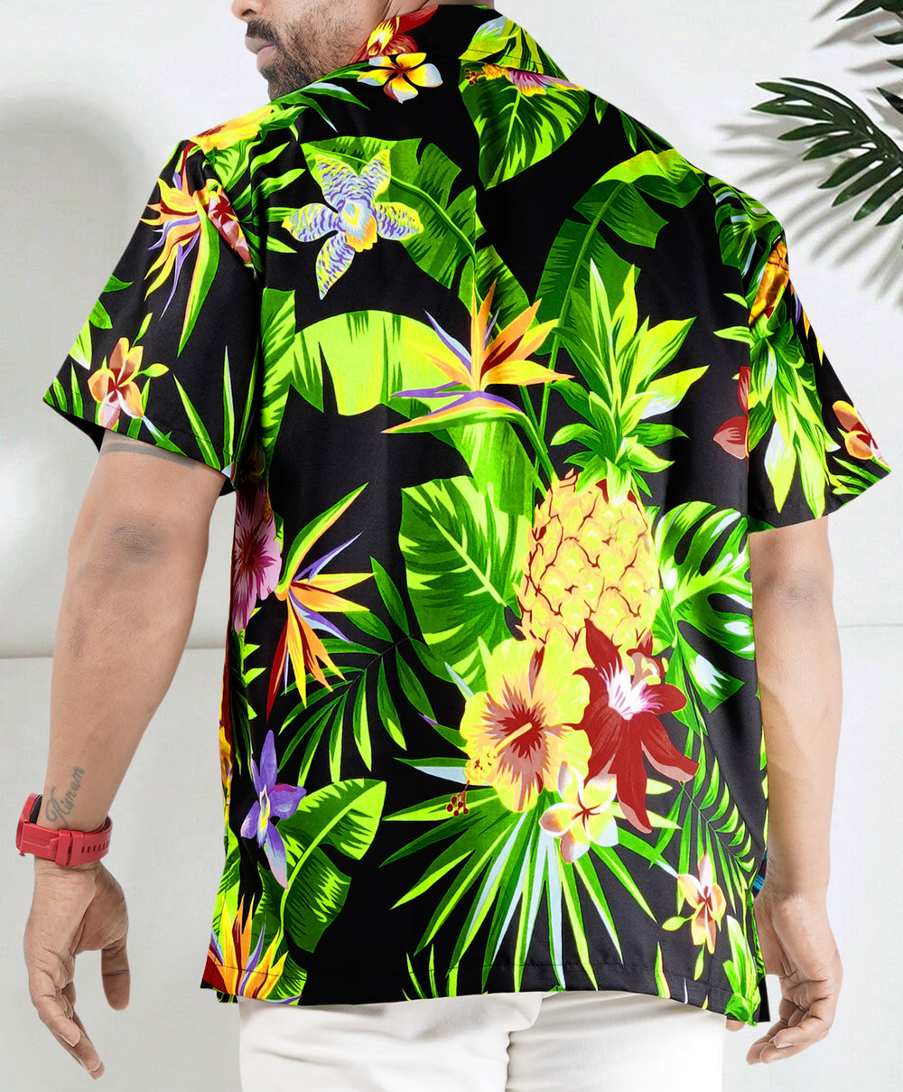 HAPPY BAY Men's Relaxed Fit Hawaiian Shirt - Casual Beach Summer Cruise Party Button Down Aloha Shirt L Black P00152