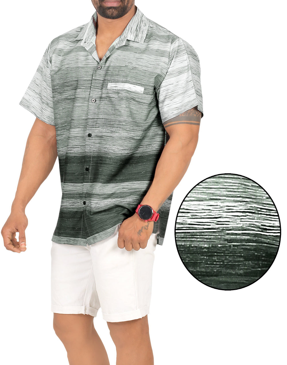 HAPPY BAY Men's Short Sleeve Hawaiian Shirt - Fun Summer Beach Party Casual Button Down Aloha Shirt L Gray P00171
