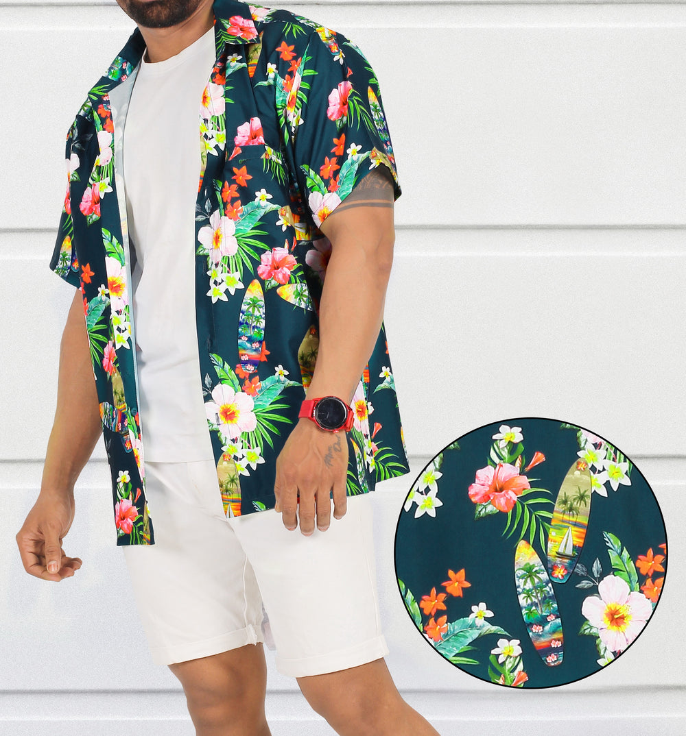 LA LEELA Men's Hawaiian Luau Shirt Button Down - Summer Beach Party Fun Casual Aloha Short Sleeve Shirt M Navy P00180