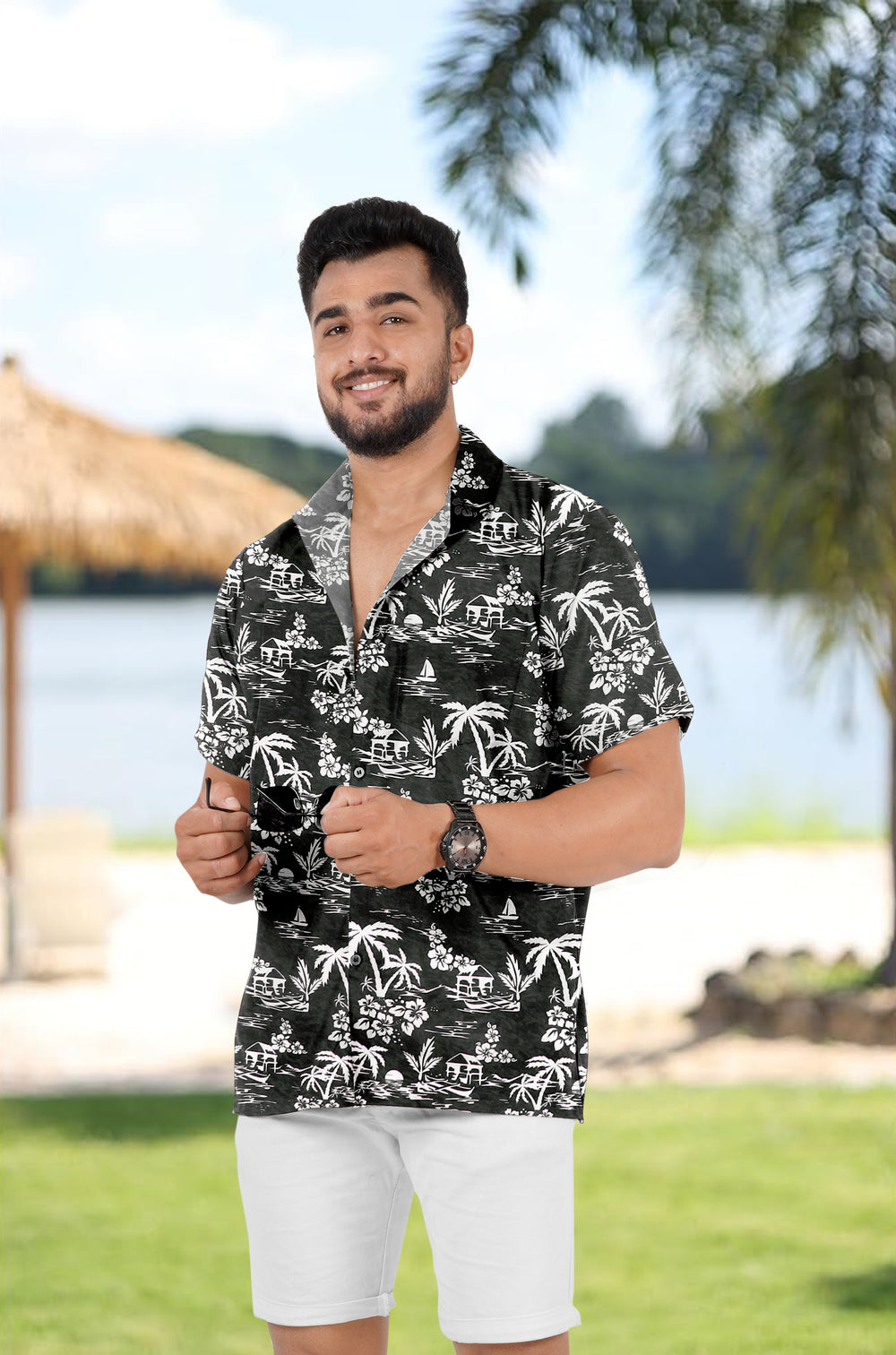 LA LEELA Men's Summer Hawaiian Shirt - Beach Vacation Cruise Party Casual Short Sleeve Button Down Aloha M Black P00184