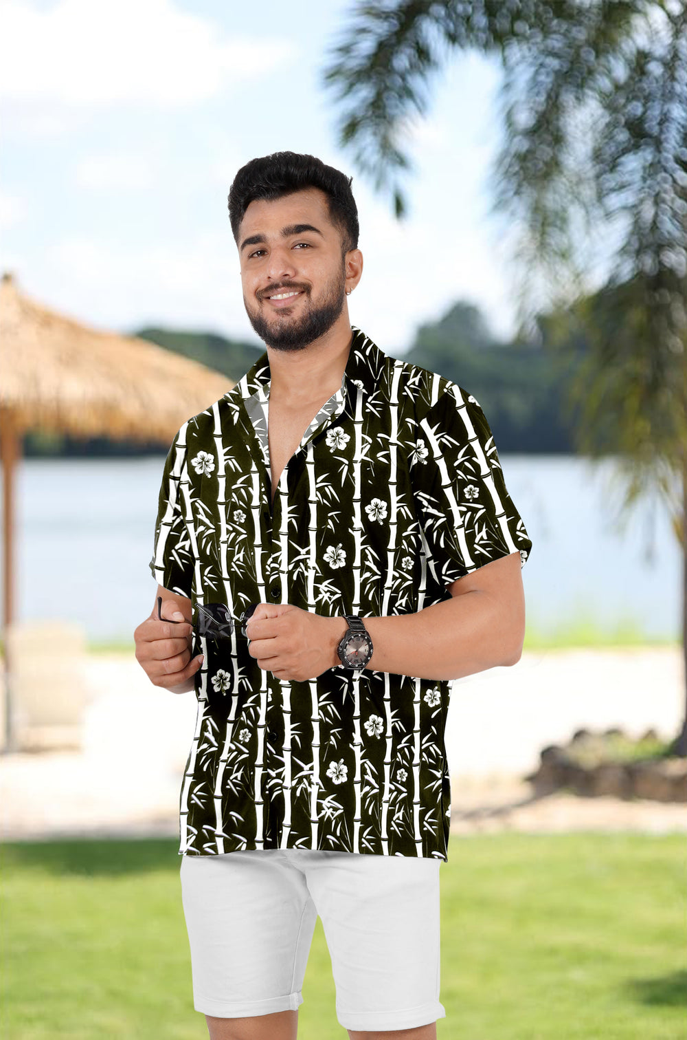 LA LEELA Men's Casual Hawaiian Shirt Short Sleeve - Beach Vacation Resort Wear Summer Button Down Aloha M Black P00197
