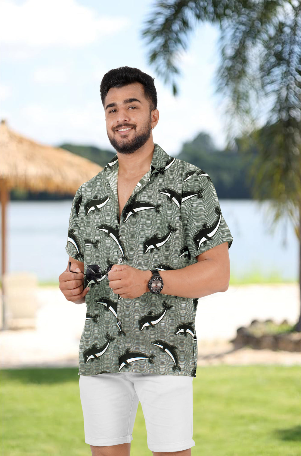LA LEELA Men's Summer Beach Hawaiian Shirt - Casual Vacation Resort Button Down Short Sleeve Aloha Shirt M Gray P00205