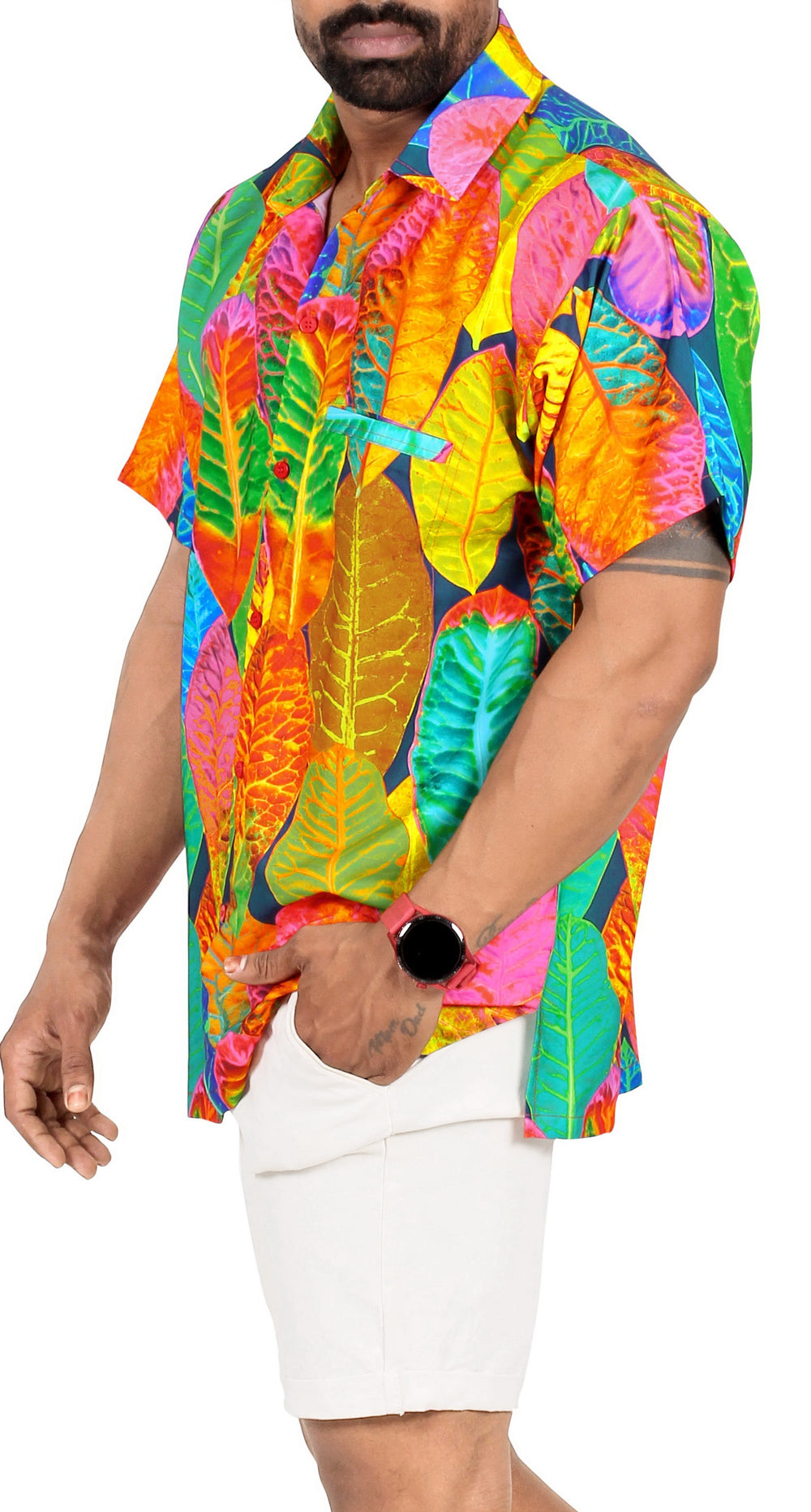 LA LEELA Men's Casual Button Down Shirt Short Sleeve - Summer Beach Resort Relaxed Fit Camp Shirt L Multi P00207