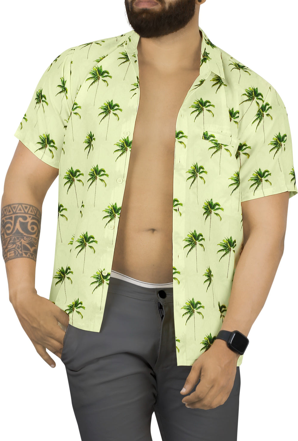 HAPPY BAY Men's Casual Hawaiian Shirt - Fun Summer Beach Luau Party Button Down Aloha Short Sleeve Shirt M Yellow P00237