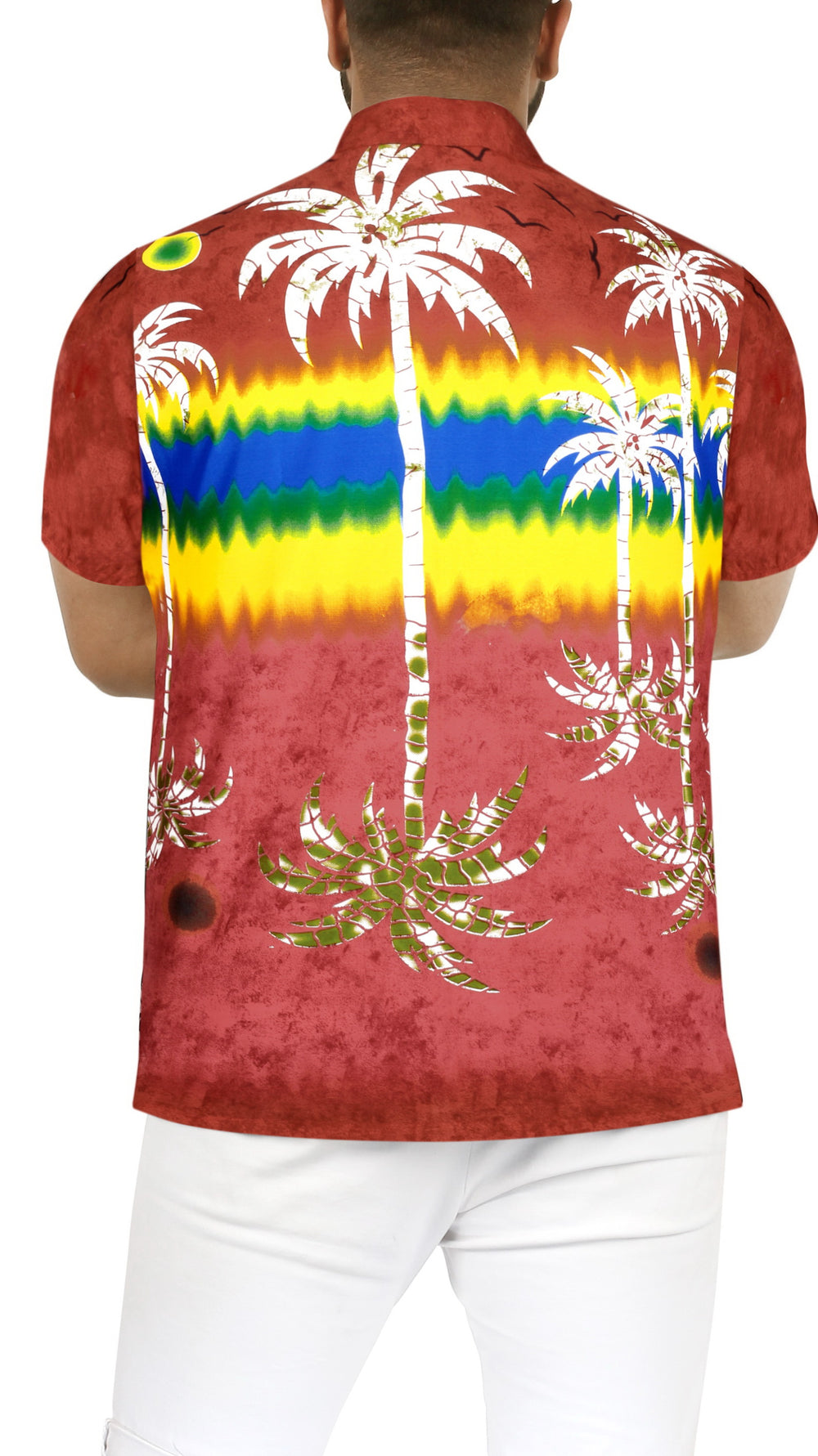 LA LEELA Men's Short Sleeve Hawaiian Shirt - Summer Beach Vacation Aloha Button Down Casual Resort Wear S Red P00247
