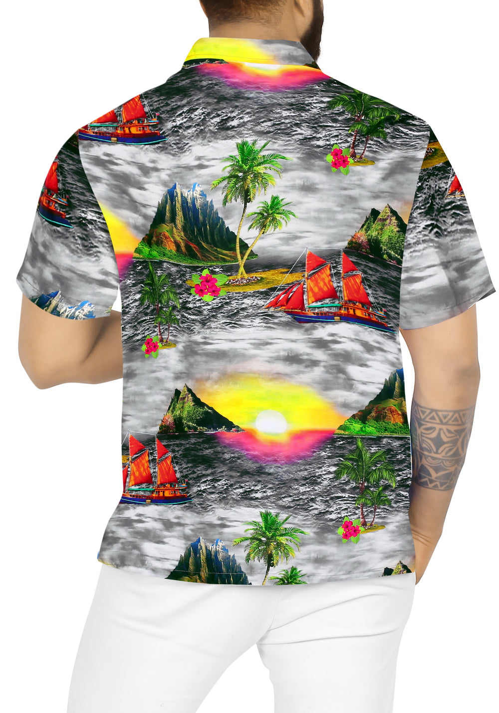 LA LEELA Men's Beach Hawaiian Aloha Shirt - Casual Summer Vacation Resort Cruise Button Down Short Sleeve M Gray P00255