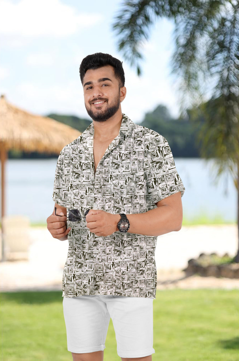 LA LEELA Men's Casual Hawaiian Shirt - Beach Summer Cruise Vacation Button Down Short Sleeve Aloha Shirt M Gray P00256