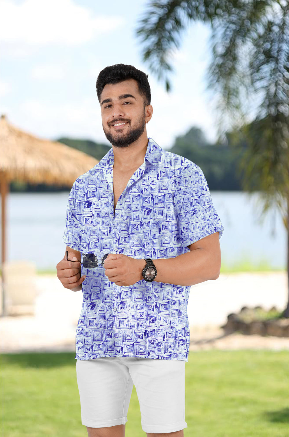 LA LEELA Men's Casual Beach Hawaiian Shirt - Summer Vacation Cruise Resort Party Button Down Aloha Shirt M Light Blue P00259