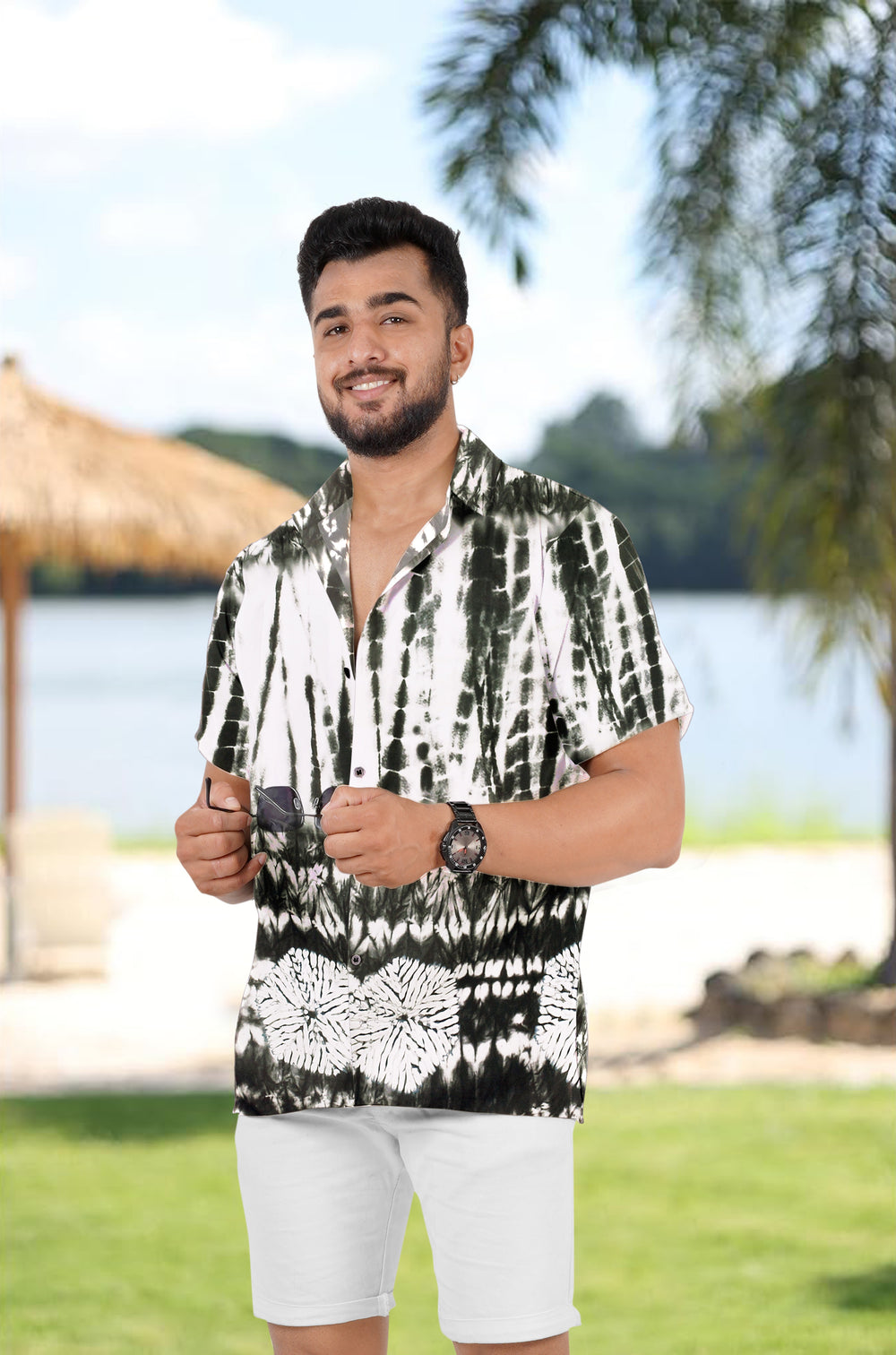 LA LEELA Men's Classic Casual Shirt Short Sleeve - Summer Beach Camp Collar Button Down Relaxed Fit Shirt M Black P00265