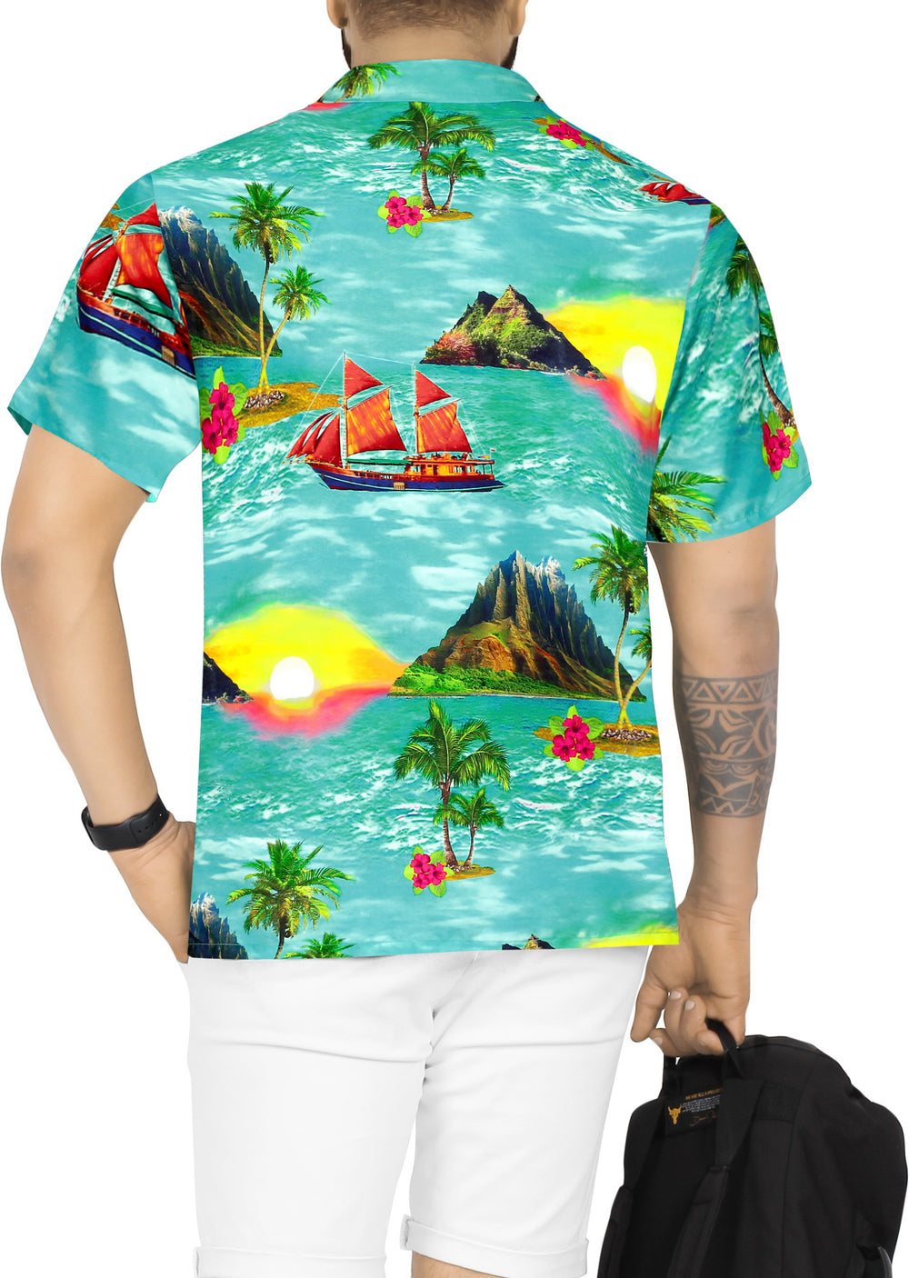 LA LEELA Men's Summer Hawaiian Shirt - Beach Vacation Island Cruise Casual Button Down Aloha Short Sleeve M Teal P00275