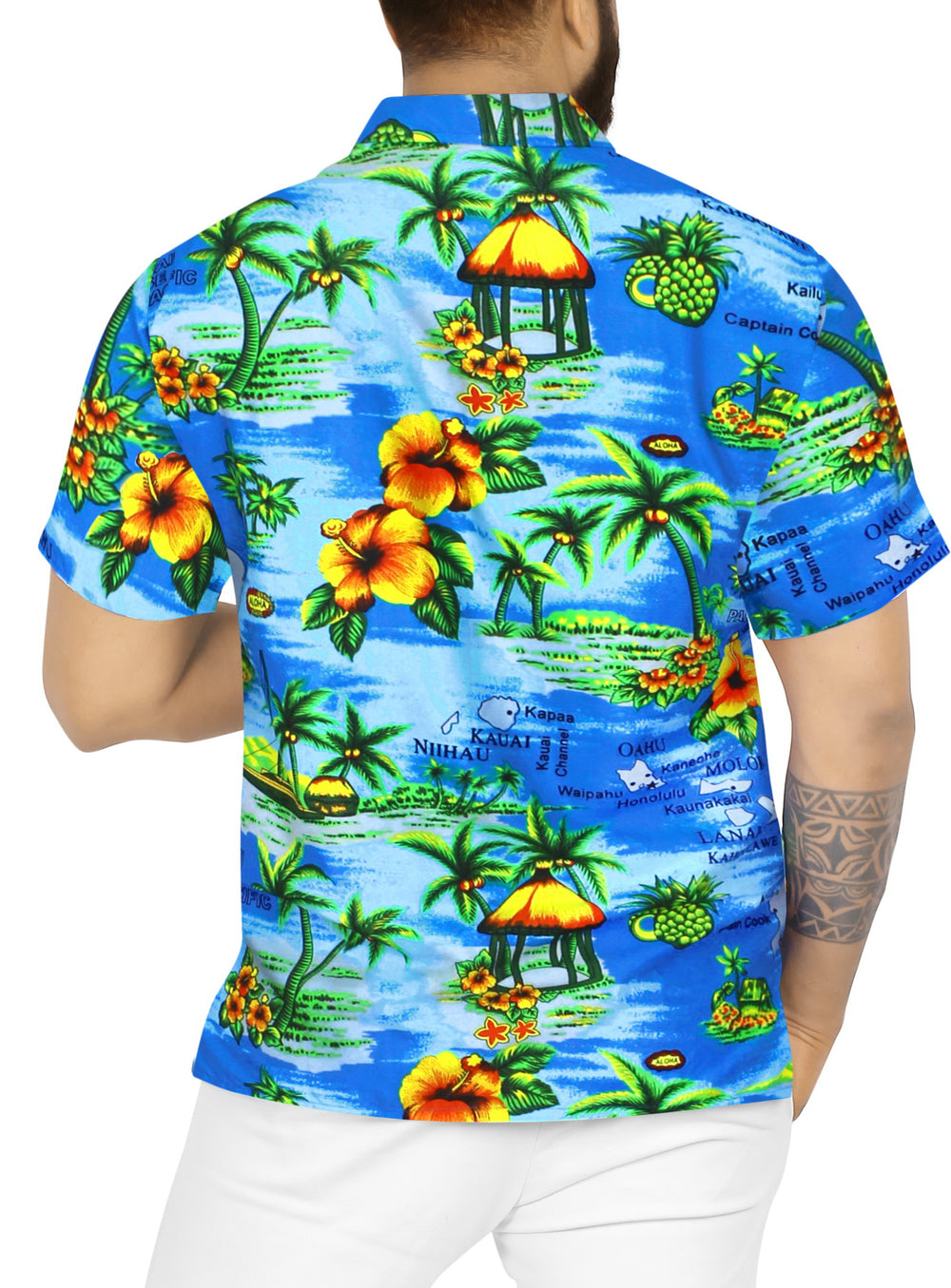LA LEELA Men's Casual Hawaiian Beach Shirt - Summer Vacation Cruise Button Down Aloha Short Sleeve Shirt S Blue P00280