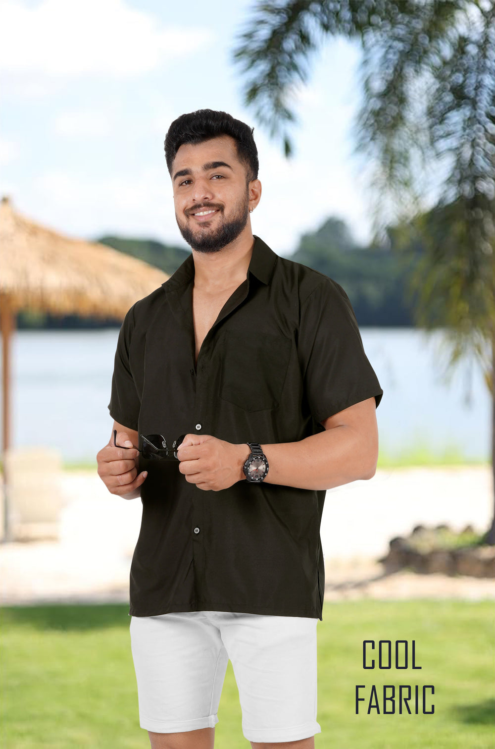LA LEELA Men's Hawaiian Shirt Short Sleeve - Casual Summer Beach Vintage Button Down Aloha Resort Shirt L Black P00284