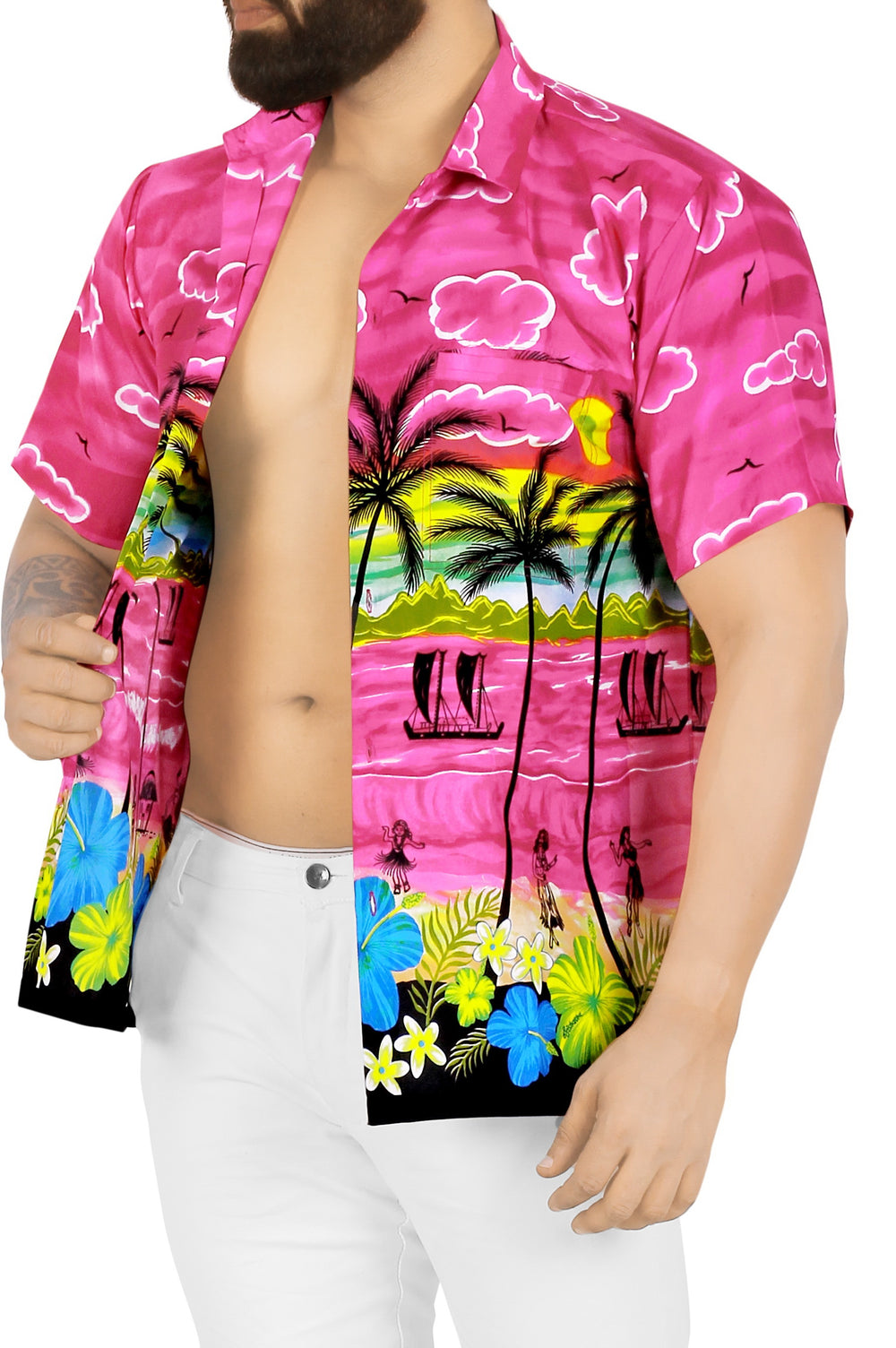 LA LEELA Men's Hawaiian Island Shirt - Casual Beach Summer Vacation Cruise Button Down Aloha Short Sleeve S Pink P00291