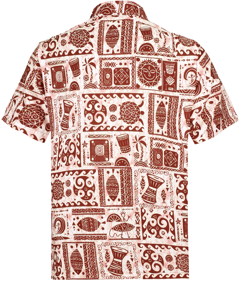 LA LEELA Men's Short Sleeve Hawaiian Shirt - Fun Summer Beach Party Casual Button Down Aloha Shirt L Rust P00292