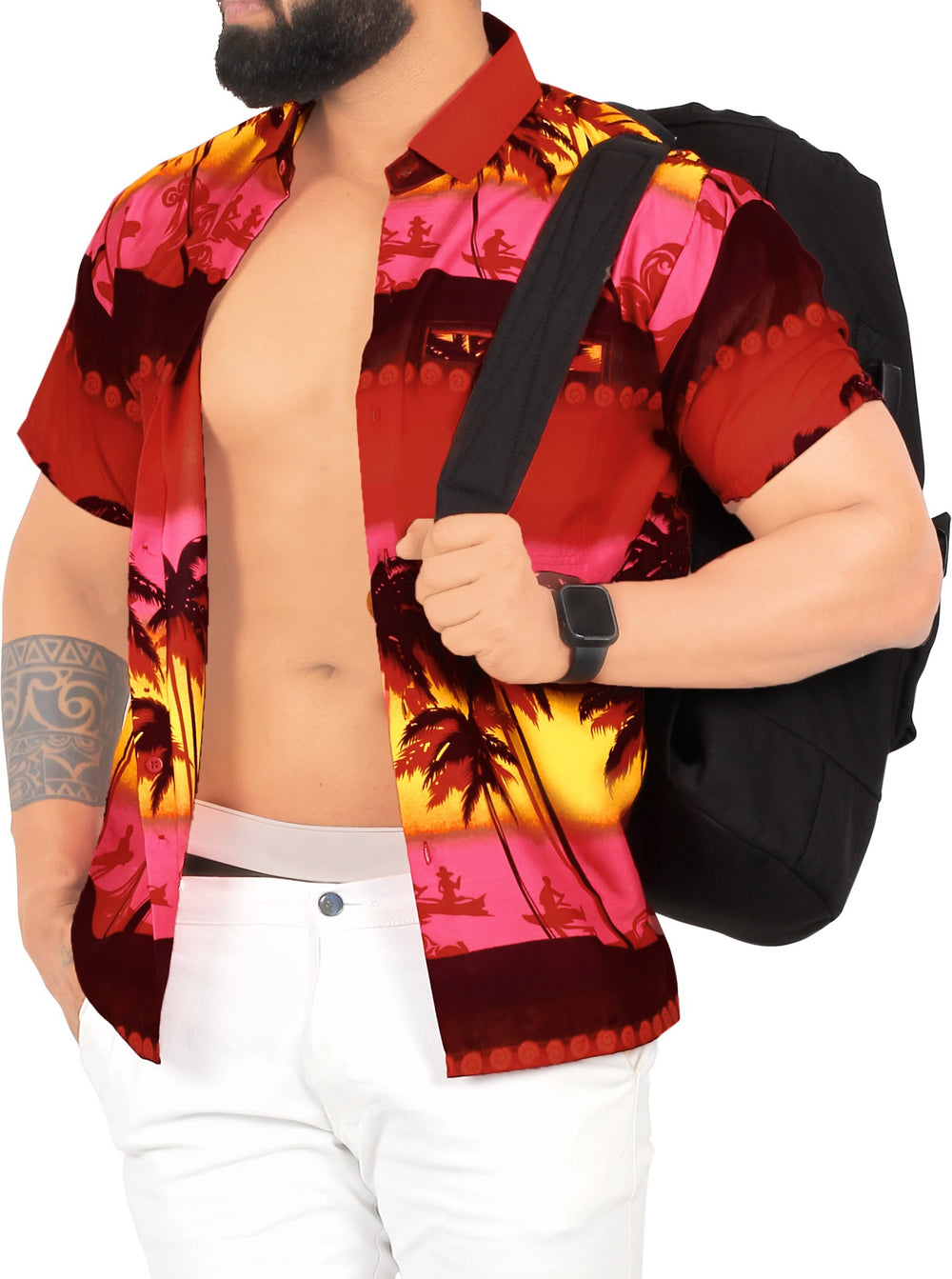 LA LEELA Men's Hawaiian Island Shirt - Casual Beach Summer Vacation Cruise Button Down Aloha Short Sleeve S Red P00304