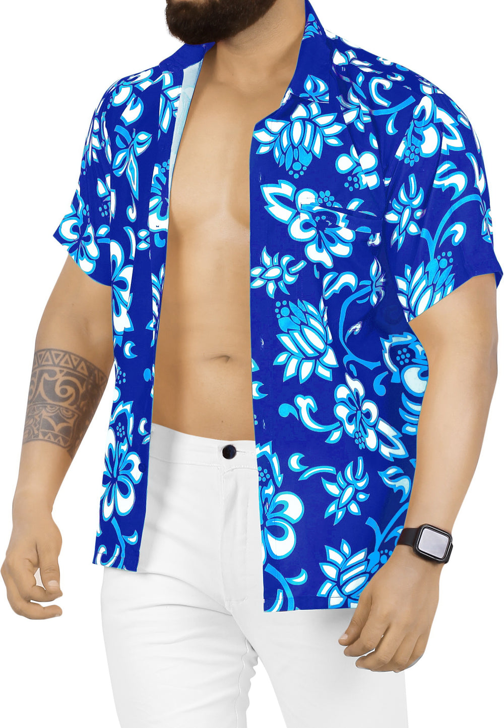 LA LEELA Men's Relaxed Fit Hawaiian Shirt - Casual Beach Summer Cruise Party Button Down Aloha Shirt S Blue P00312