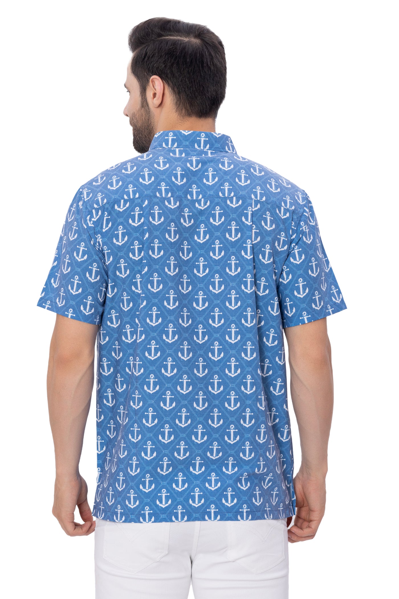HAPPY BAY Blue Anchor Rayon Blend Men Shirts P00345