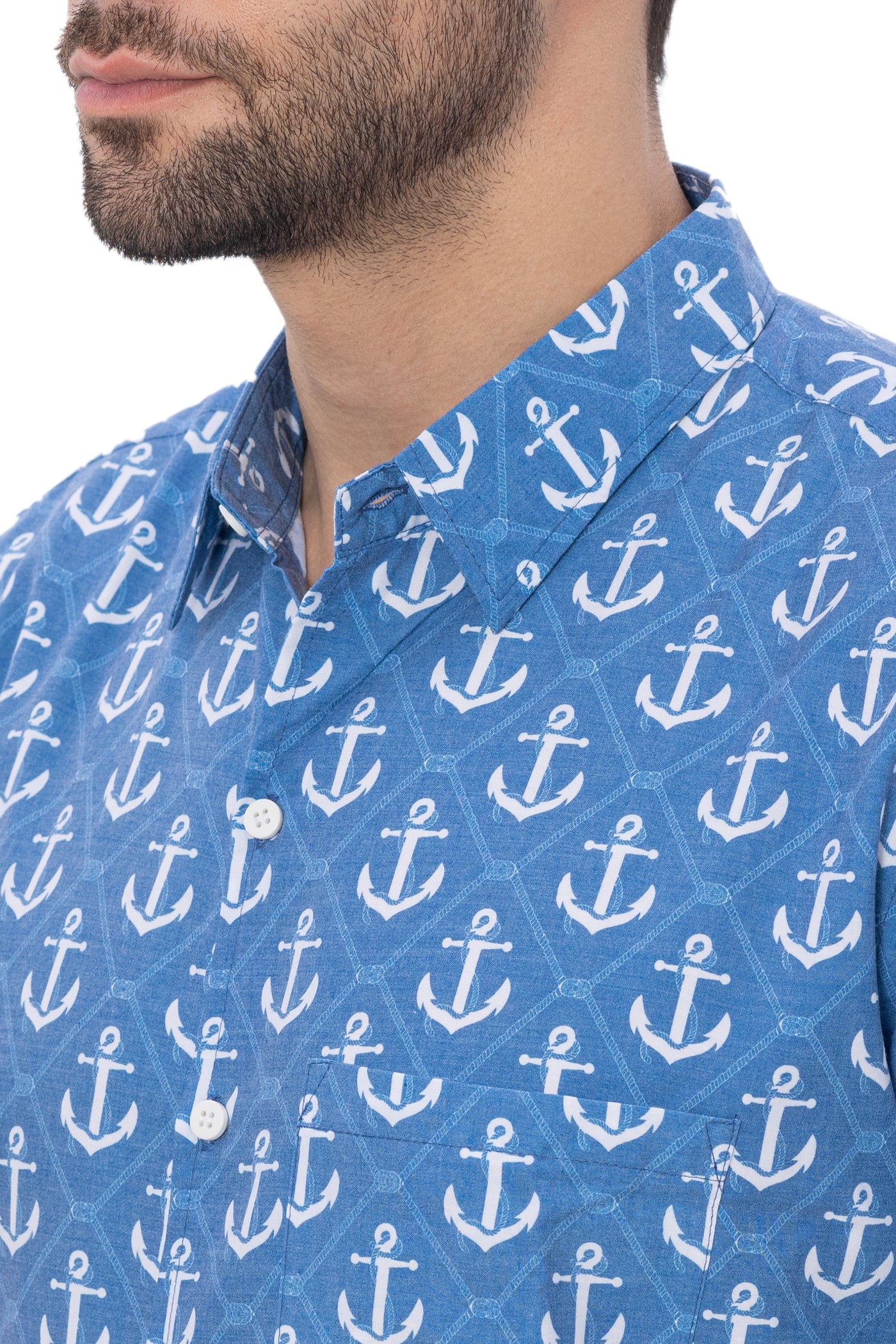 HAPPY BAY Blue Anchor Rayon Blend Men Shirts P00345