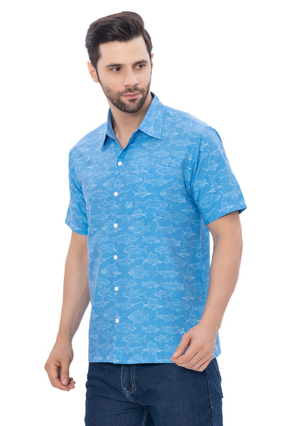 HAPPY BAY Men's Rayon Hawaiian Shirts White Dolphin P00346