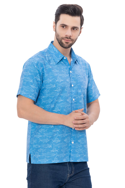 HAPPY BAY Men's Rayon Hawaiian Shirts White Dolphin P00346