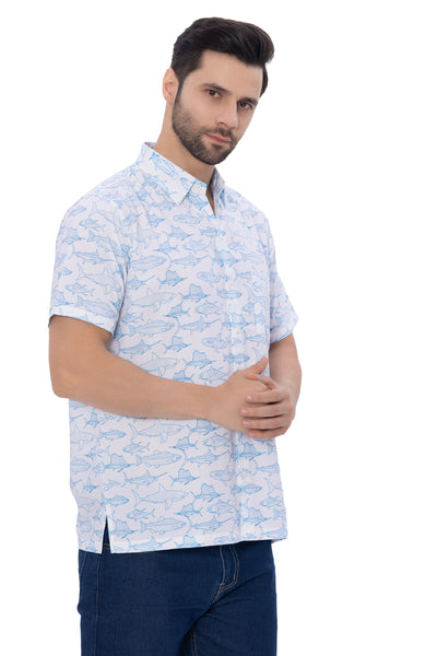 HAPPY BAY Men's Rayon Hawaiian Shirts Blue Dolphin P00349