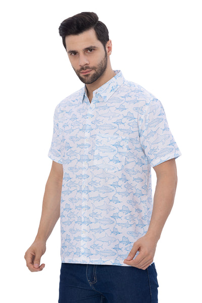 HAPPY BAY Men's Rayon Hawaiian Shirts Blue Dolphin P00349