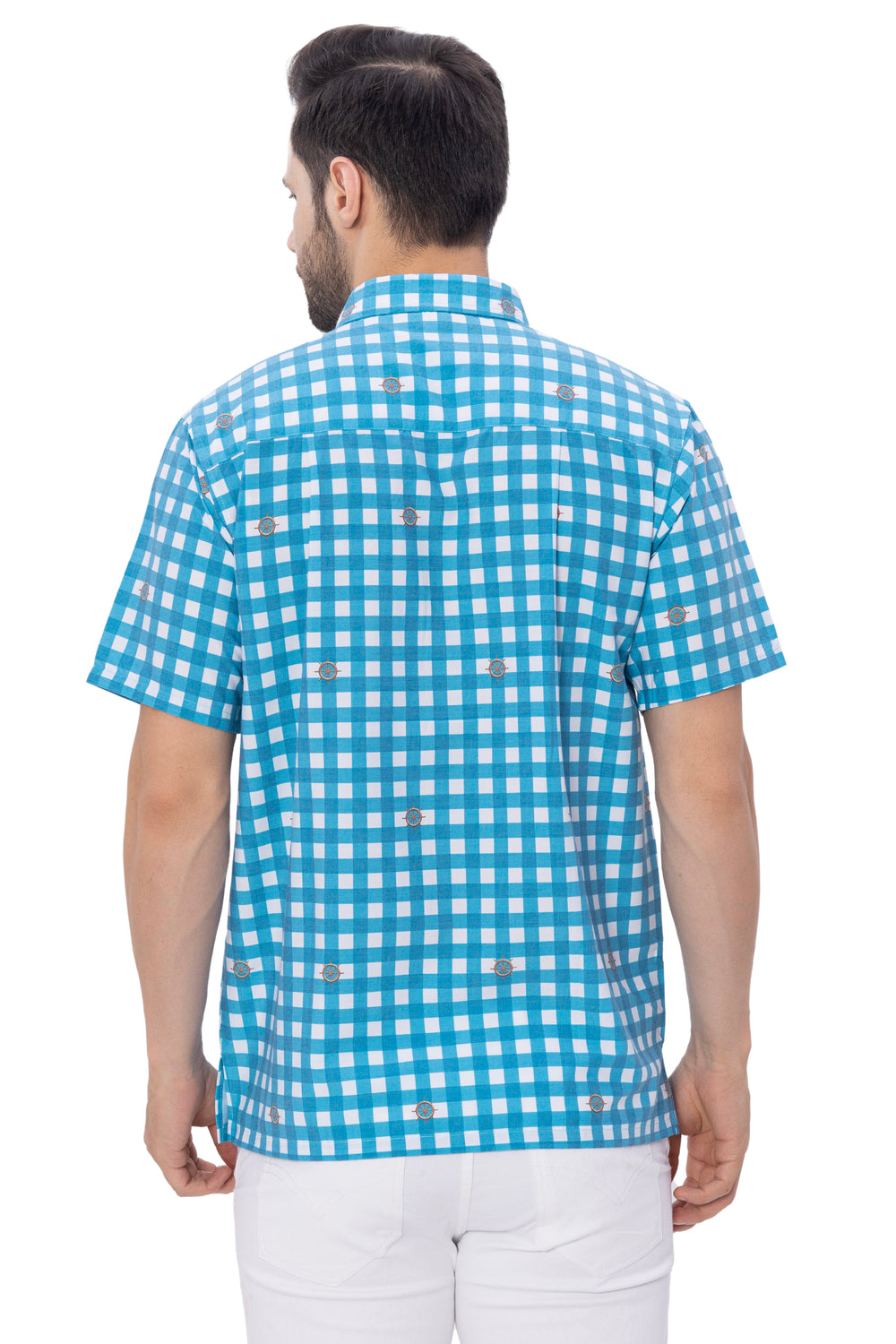 HAPPY BAY Men's Camp Collar Casual Shirt - Summer Short Sleeve Beach Button Down Classic Fit Resort Shirt M Blue P00350