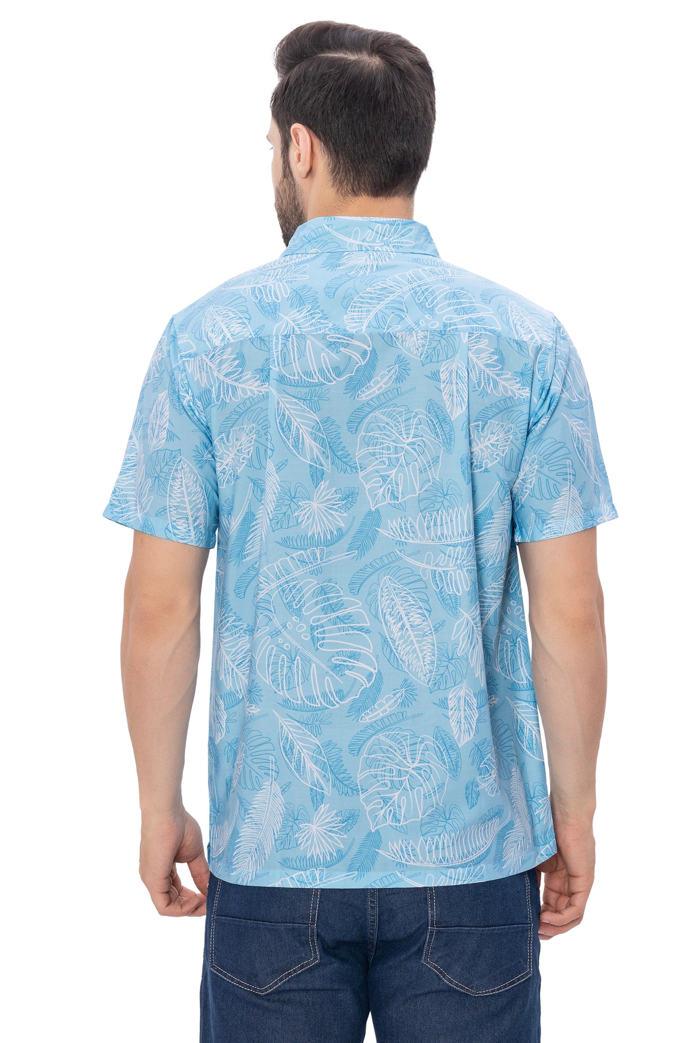 HAPPY BAY Mens Hawaiian Shirts White Hibiscus Leaf P00360