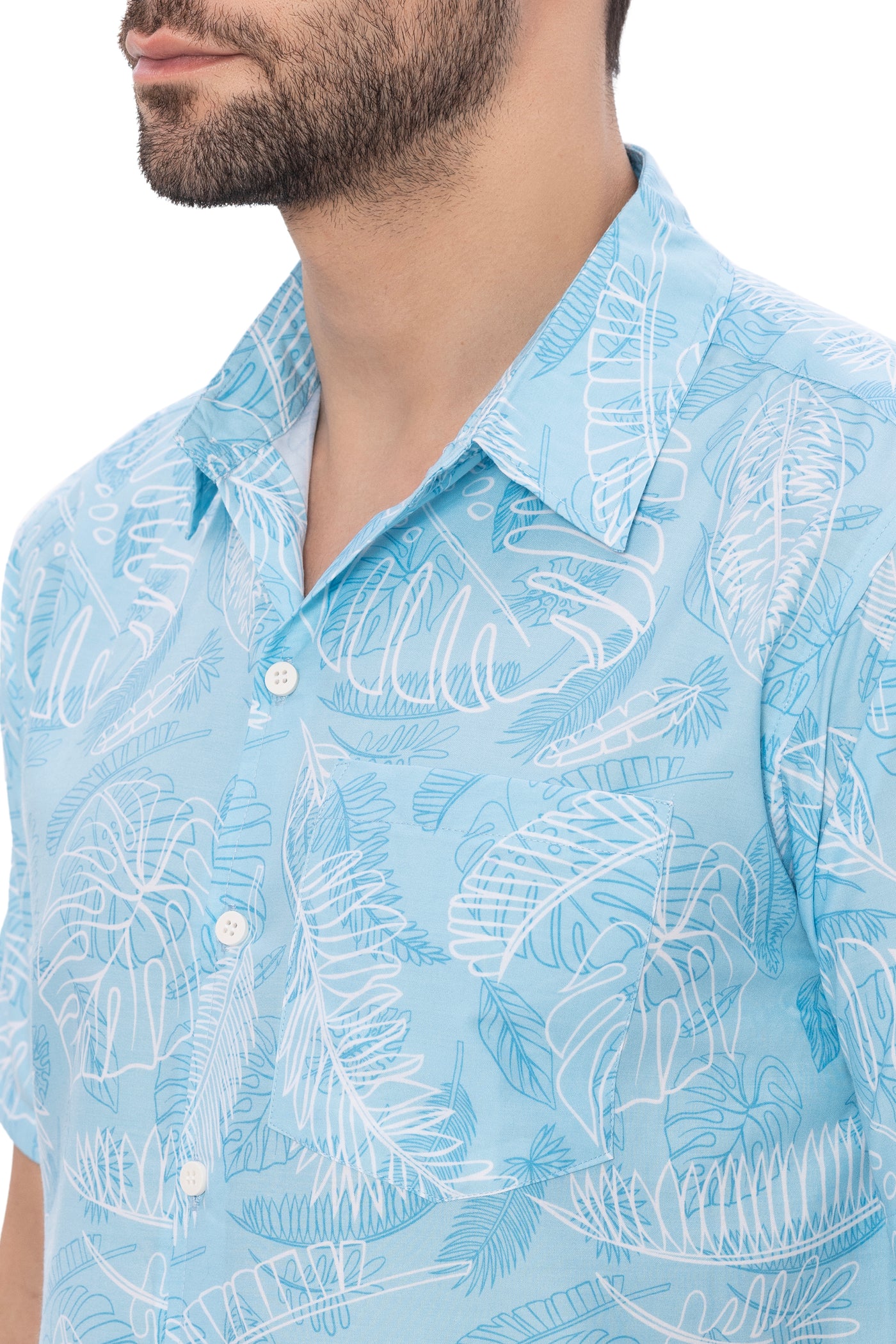 HAPPY BAY Mens Hawaiian Shirts White Hibiscus Leaf P00360