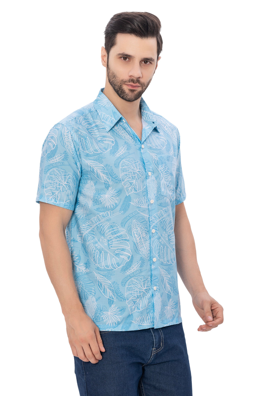 HAPPY BAY Mens Hawaiian Shirts White Hibiscus Leaf P00360