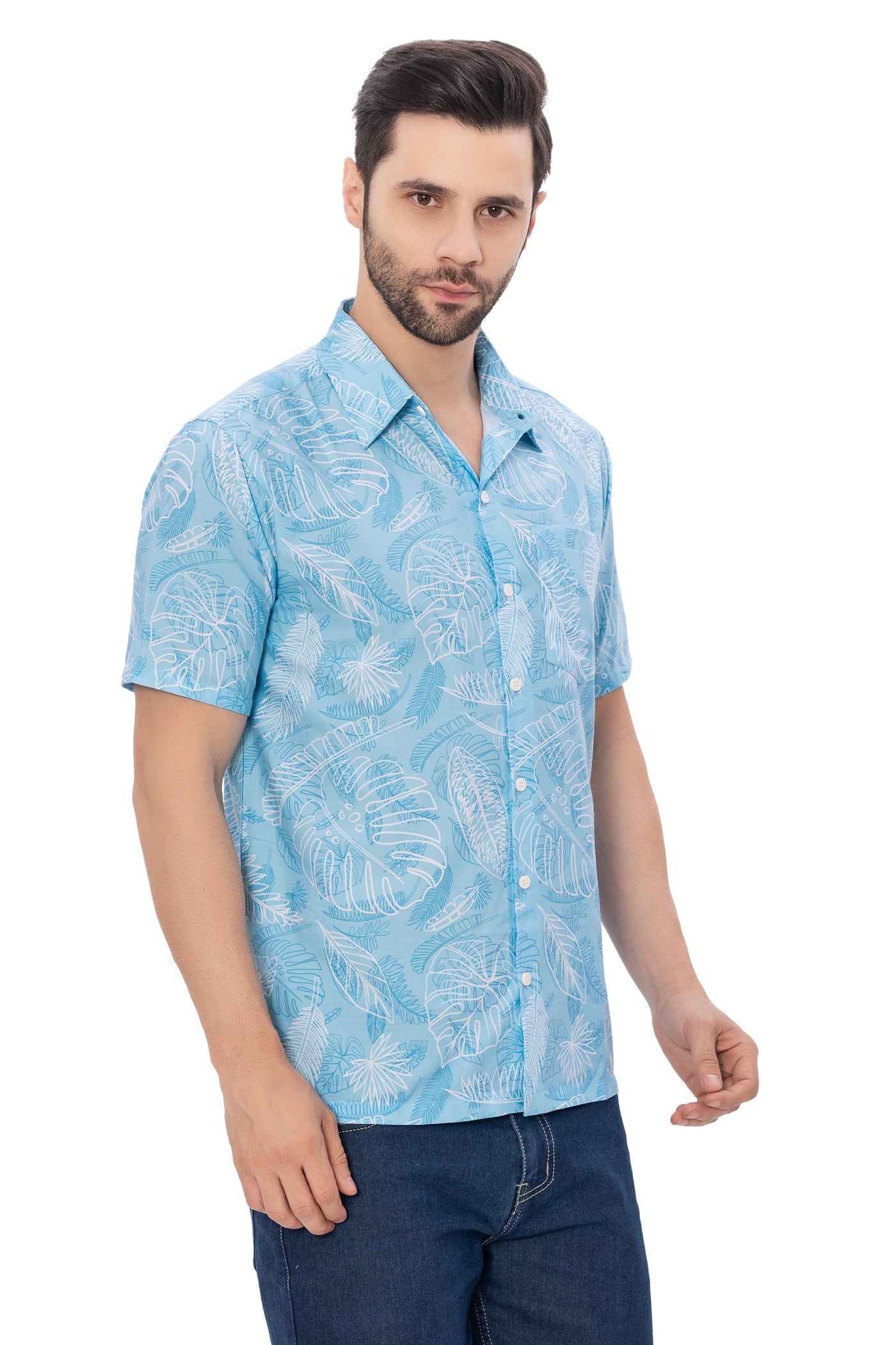 HAPPY BAY Mens Hawaiian Shirts White Hibiscus Leaf P00360