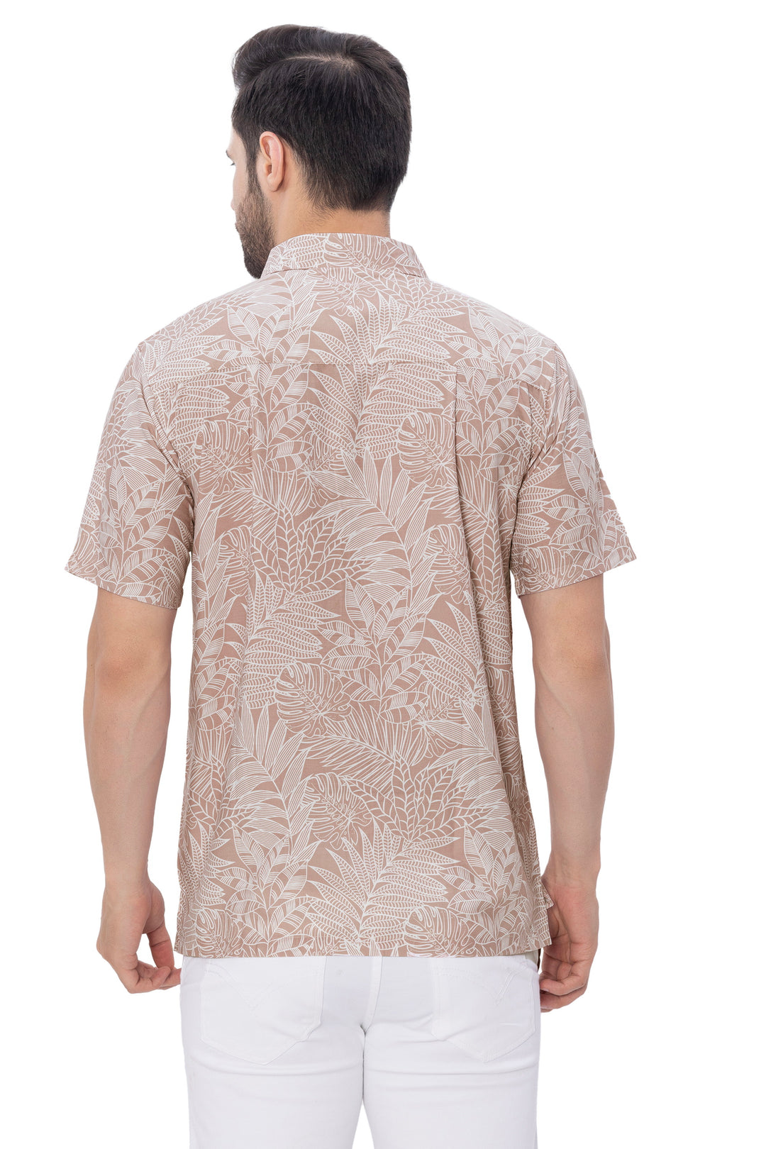 HAPPY BAY Mens Hawaiian Shirts White Allover Leafs P00366