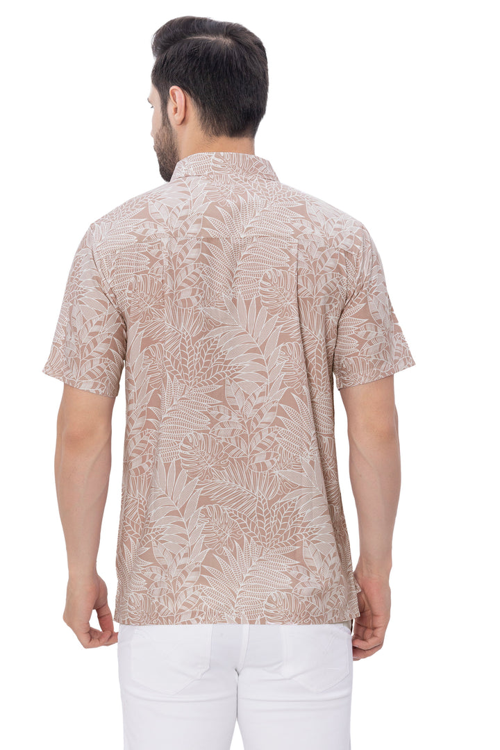 HAPPY BAY Mens Hawaiian Shirts White Allover Leafs P00366